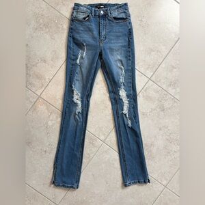 Fashion Nova Blue Distressed Straight Leg Jeans